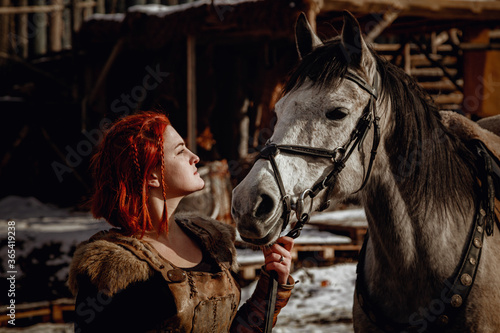 Viking girl. Reconstruction of a medieval scene