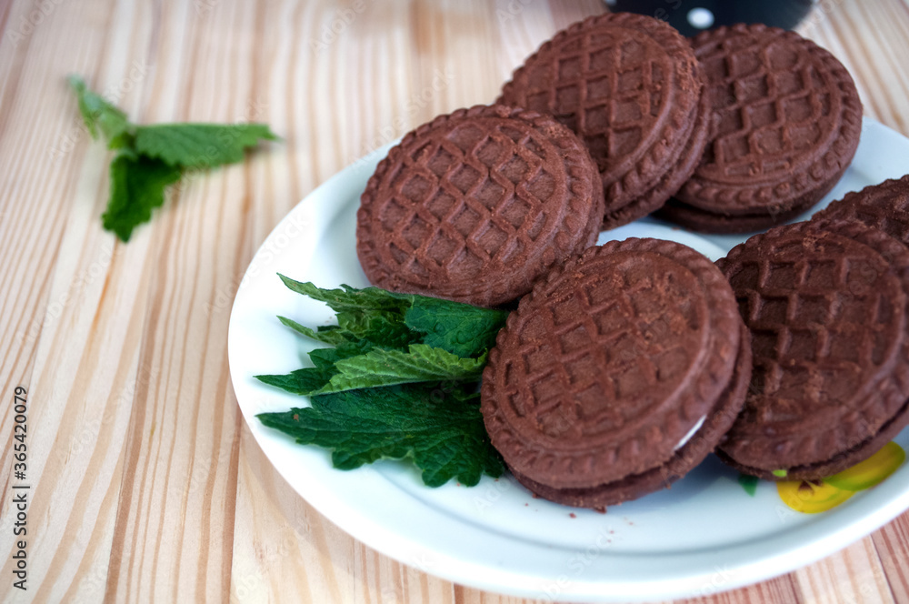chocolate chip cookies on a wooden background chocolate chip cookies on a wooden background