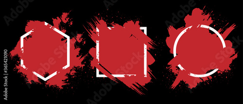 Red grunge with frame vector, Collection of Grunge background, Spray Paint Elements, Black splashes set, Dirty artistic design elements, ink brush strokes, Vector illustration.