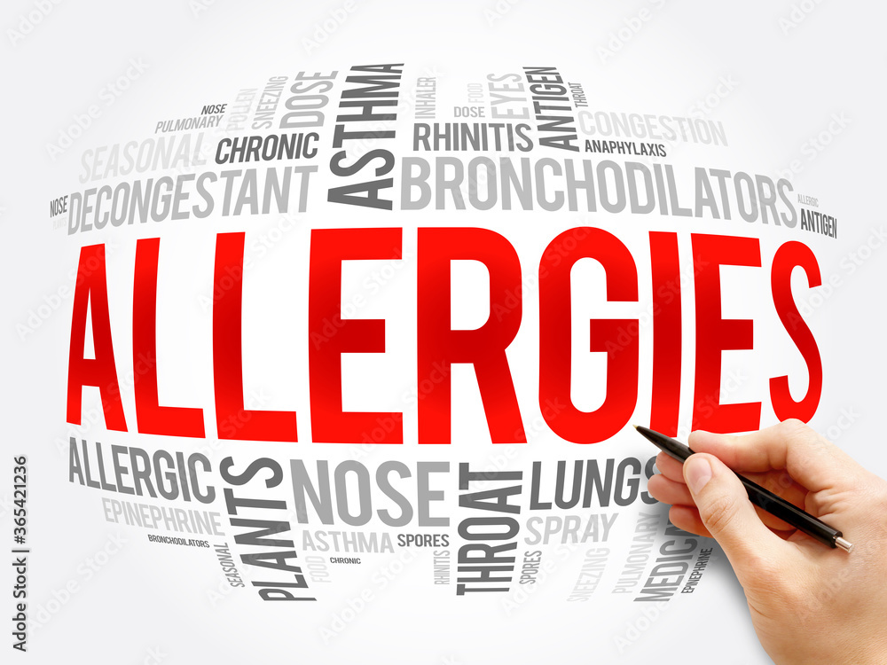Allergies word cloud collage, health concept background Allergies word cloud collage, health concept background