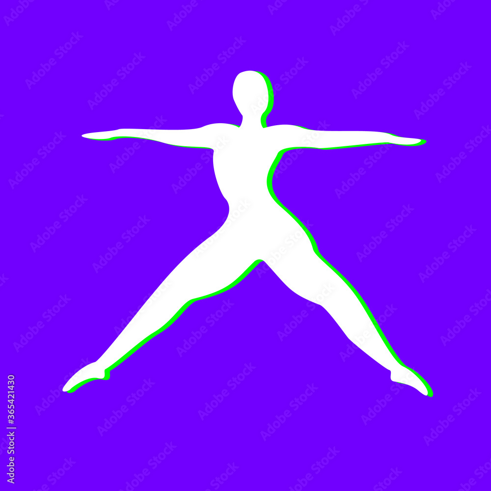 Fitness logo white silhouette of jumping man. Athletics body logotype template. Ballet symbol, sports icon. Jpeg