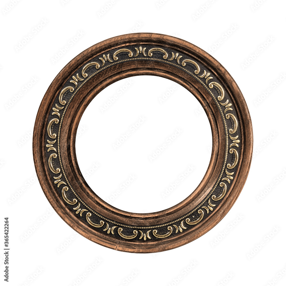 Wooden round frame for paintings, mirrors or photo isolated on white background. Design element with clipping path Wooden round frame for paintings, mirrors or photo isolated on white background. Design element with clipping path