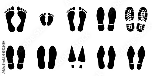 Collection of human footprints icon. Traces of human shoes. Steps.  Vector illustration