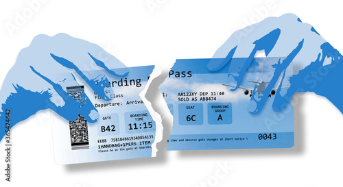 Φωτογραφία Hands ripping a plane ticket