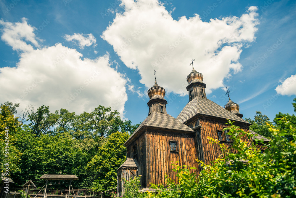 Moody atmospheric wooden Ukrainian church