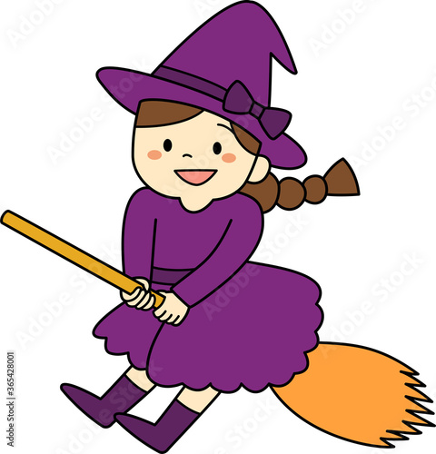 ハロウィンの仮装をする子ども達シリーズ（魔女・女の子・アウトラインあり）