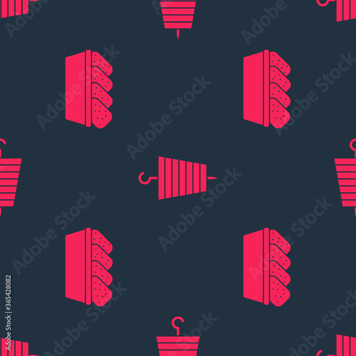 Set Chicken nuggets in box and Grilled shish kebab on seamless pattern. Vector.