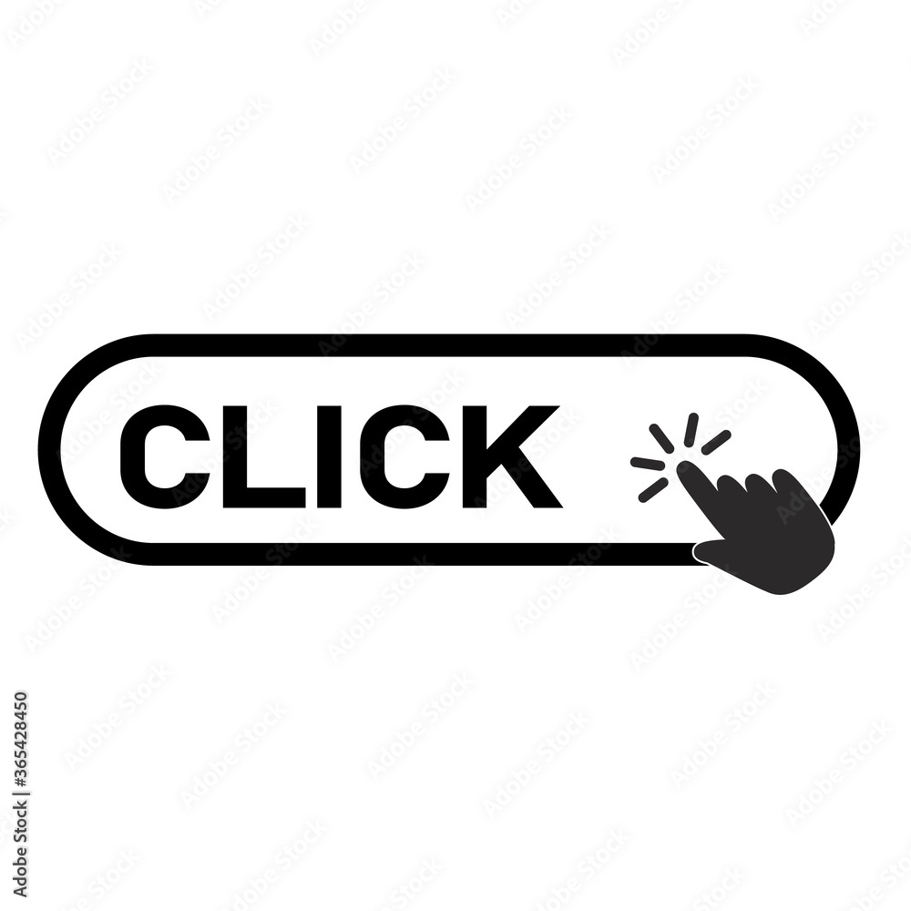 click here button with hand icon on white background. flat style. click button with hand clicking sign. click here symbol. click here button with hand icon on white background. flat style. click button with hand clicking sign. click here symbol.