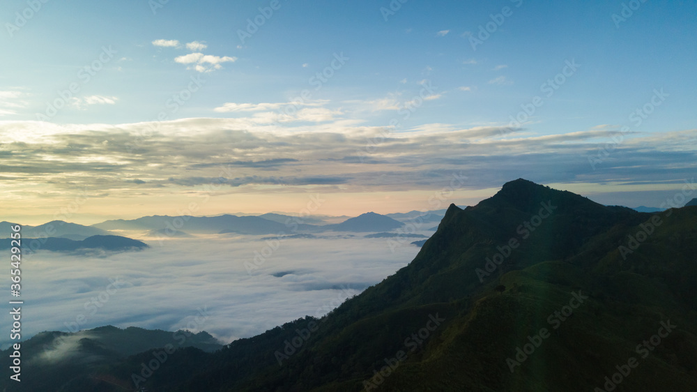 Aerial view of sea of fog in the forest at north in Thailand, Nature Background Aerial view of sea of fog in the forest at north in Thailand, Nature Background