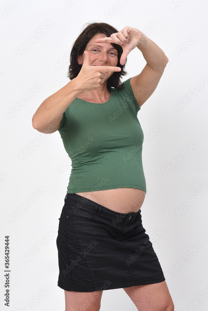 pregnant woman with sign frame on white background pregnant woman with sign frame on white background