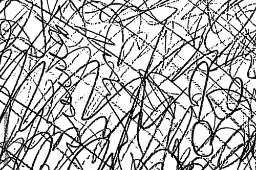 Grunge texture of hand-drawn doodles. Monochrome background of chaotic careless scrawl, lines, spots and dots. Overlay template. Vector illustration