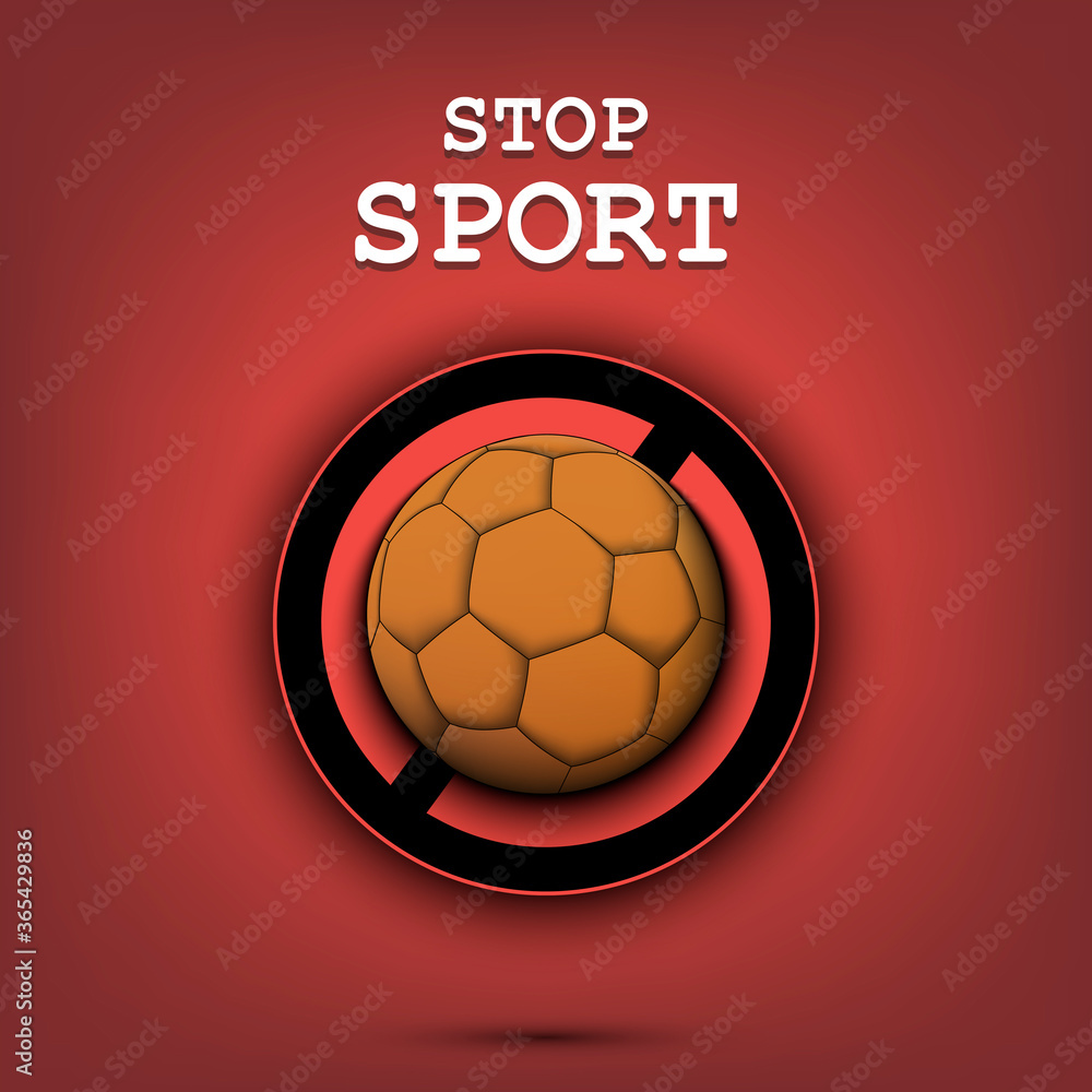 Sign stop and handball ball. Stop sport. Cancellation of sports tournaments. Pattern design. Vector illustration