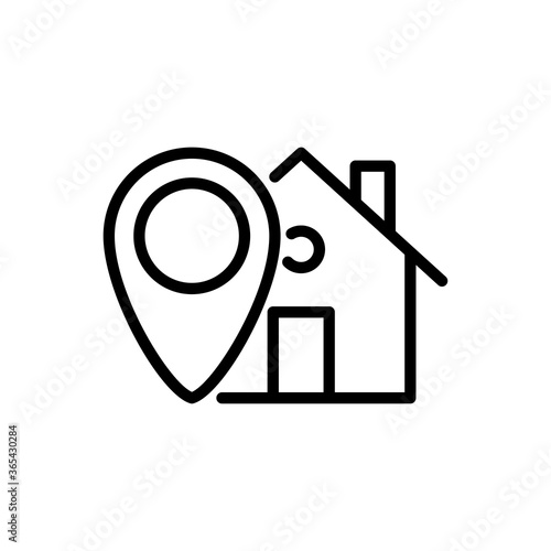 Concepto Real Estate. Logotipo lineal casa con puntero en color negro