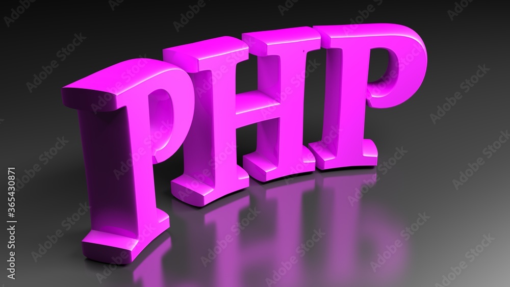 PHP purple pink bent write isolated on black  background - 3D rendering illustration