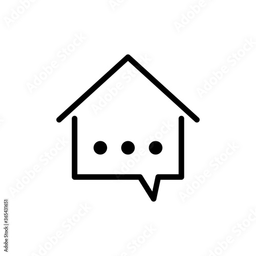 Concepto Real Estate. Logotipo lineal casa con globo de habla en color negro