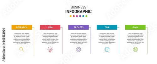 Infographic design with icons and 5 options or steps. Thin line vector. Infographics business concept. Can be used for info graphics, flow charts, presentations, web sites, banners, printed materials.