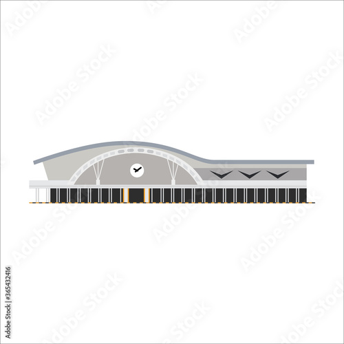 Subway train station or central station building, Bangsue, Bangkok, Thailand. Gray modern half-circle arch facade with a big round clock in front of the building. BangSue Station, Bangkok , Thailand