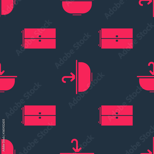 Set Wardrobe and Washbasin with water tap on seamless pattern. Vector.
