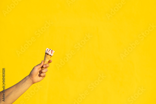 Ice cream on a yellow background photo