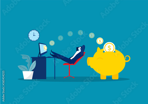 businessman sitting, relaxing and making money passively. Finance, investment, wealth, passive income.concept work office