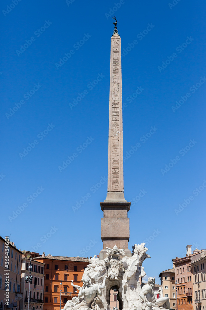 ROME, ITALY - 2014 AUGUST 18. Monument at Piazza Navona in rione Parione.