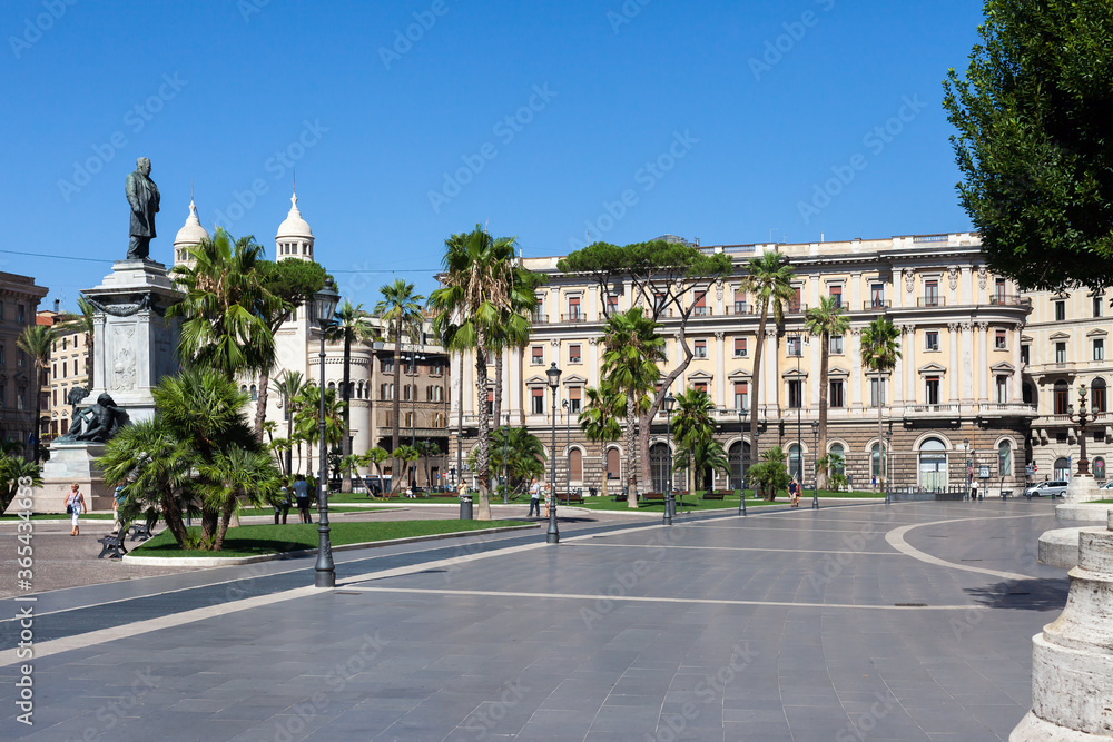 ROME, ITALY - 2014 AUGUST 18. Park Piazza Cavour outside Palace of Justice in Rome.