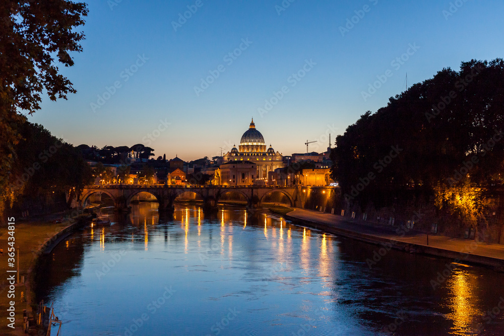 ROME, ITALY - 2014 AUGUST 18. St. Peter's Cathedral at evening from the river.