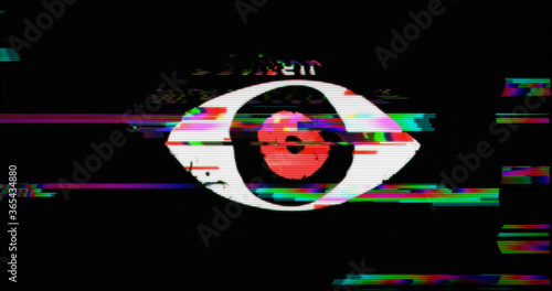 Modern glitch transition with cyber invigilation eye