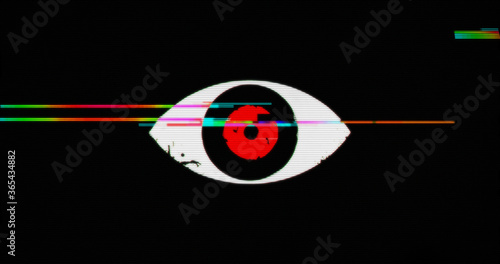 Modern glitch transition with cyber invigilation eye