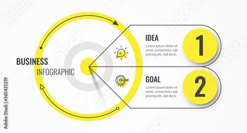Circular Infographic thin line design template with target and 2 options or steps. Can be used for process diagram, presentations, workflow layout, banner, flow chart, info graph.