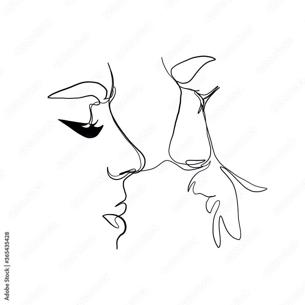 Single continuous line drawing romantic of male and female couple