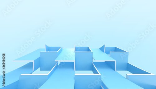 Abstract Architecture Background and Modern Geometric square Minimal on Blue - 3d rendering