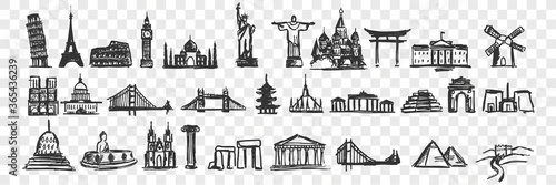 Hand drawn landmarks doodle set