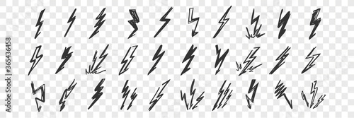 Hand drawn lightning doodle set
