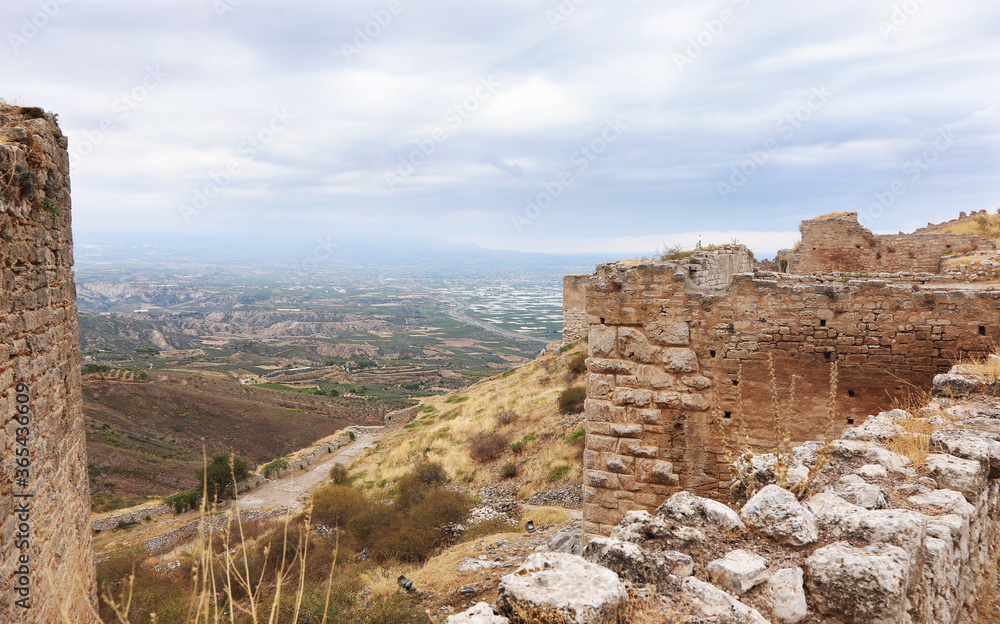 view of the corinthian gulf as seen from Acrocorinth castle - the Acropolis of ancient Corinth