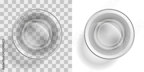 Glass of water on a transparent background. Top view.