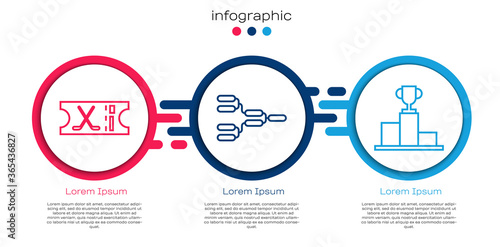 Set line Hockey sports ticket, Championship tournament bracket and Hockey over sports winner podium. Business infographic template. Vector.
