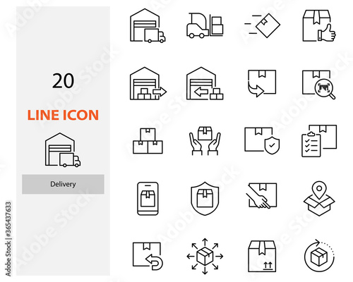 set delivery icons, box, send, service