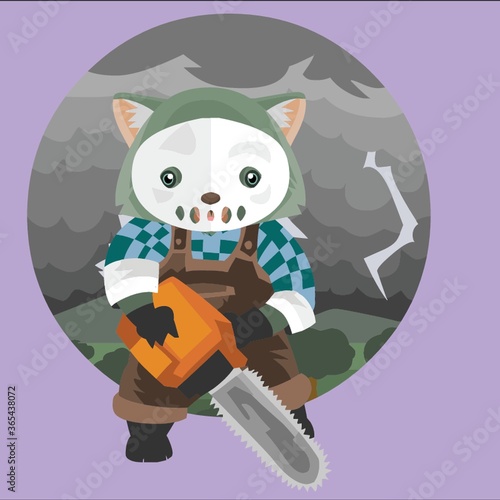 wombat with white mask and chainsaw