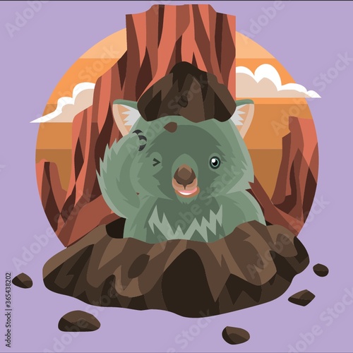 wombat appearing from the ground