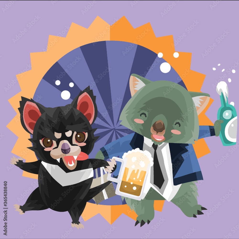 tasmanian devil and wombat during happy hour tasmanian devil and wombat during happy hour