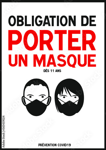 Obligation de porter un masque homme / femme dès 11 ans.