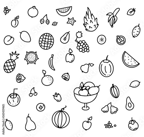 Set of hand-drawn fruits elements for greengrocer or menu - vector stock illustration - black doodle isolated on white background. 