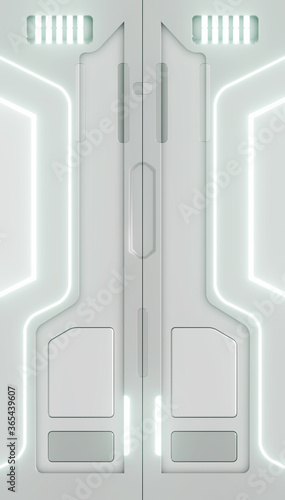 Fototapeta Naklejka Na Ścianę i Meble -  3D rendering. sci-fi neon illuminated door. Graphic illustration of the future interior.