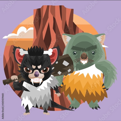 wombat and tasmanian devil caveman