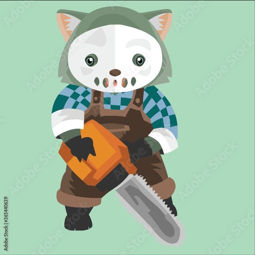 wombat with white mask and chainsaw
