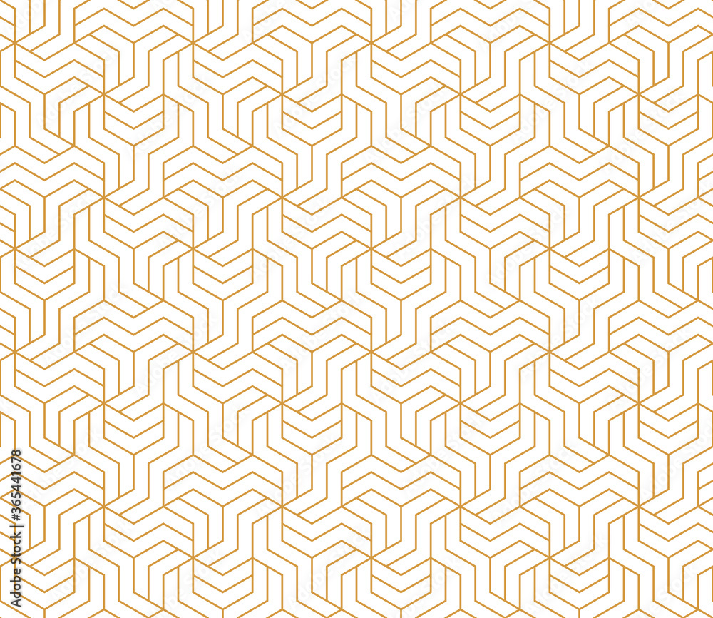 Abstract geometric pattern with stripes, lines. Seamless vector background. White and gold ornament. Simple lattice graphic design
