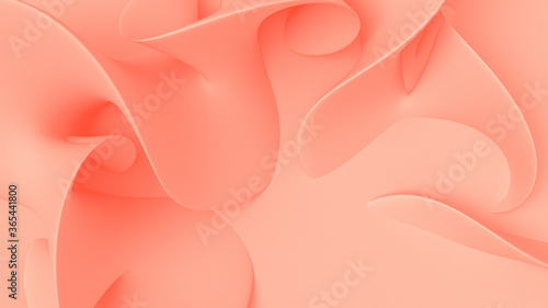 Orange ochre light delicate abstract 3D background of a wave curving intertwining and writhing surface. 3D illustration with copy space
