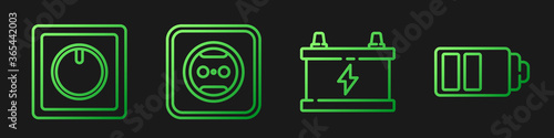 Set line Car battery, Electric light switch, Electrical outlet and Battery charge level indicator. Gradient color icons. Vector.