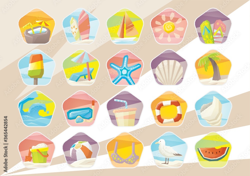 summer beach vacation icons summer beach vacation icons